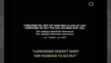 An intertitle in French and Dutch, with the translation into English of the title of the film: "Cunegonde Doesn’t Want Her Husband To Go Out".